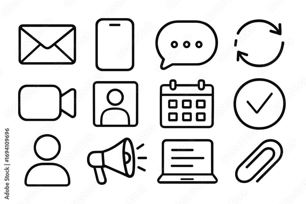 Poster business communication and organization icon set. vector outline icons for web and mobile apps. incl