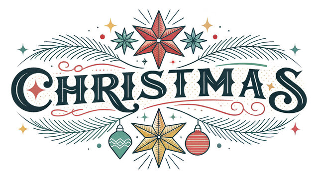 A decorative christmas design with stars ornaments and pine branches on in nes design