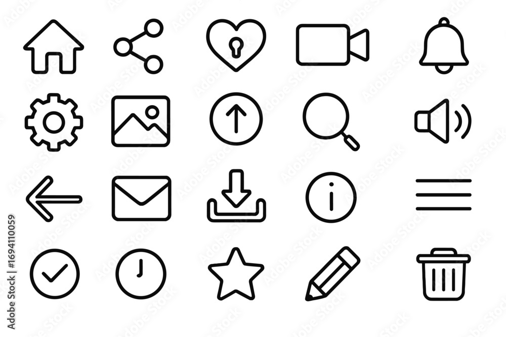 Poster universal outline icon set for web and mobile apps. ui ux line icons for user interface design. simp