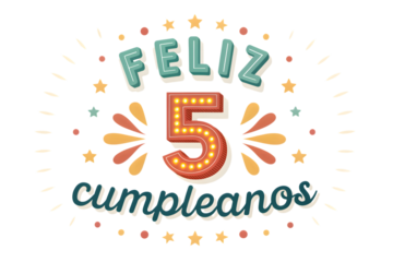 Feliz Cumpleanos 5th Birthday with Retro Light- Up Numbers celebration party PNG Transparent background