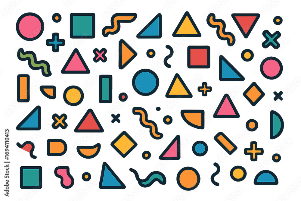 Poster big set of colorful geometric shapes. abstract retro 80s 90s memphis style elements. vector graphic 