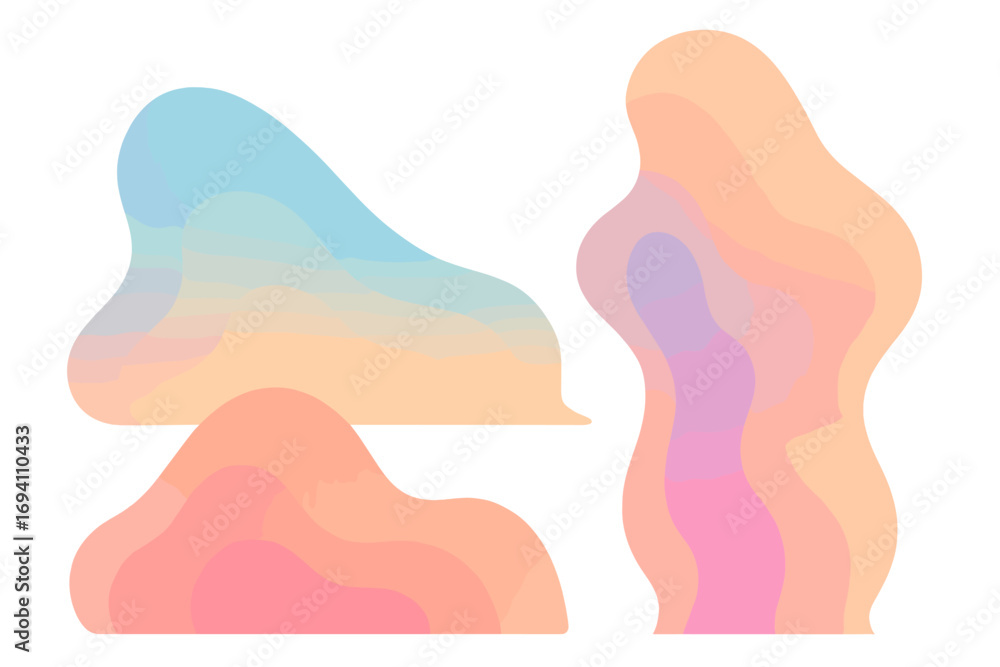 Aufkleber colorful abstract gradient shapes set. soft pastel layered background elements. fluid organic form c