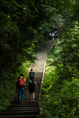 hiking the sacred stairs, Emeishan, Leshan Prefecture, Sichuan, People's Republic of China, Asia