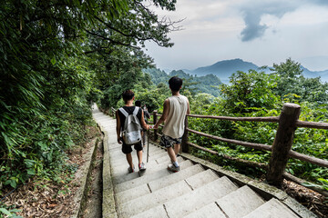 hiking the sacred stairs, Emeishan, Leshan Prefecture, Sichuan, People's Republic of China, Asia