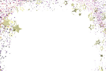 Obraz premium Sparkling gold stars and glitter create a festive frame perfect for celebrations, holidays, and special occasions. Download this high-resolution image for your desig