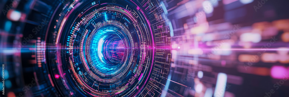 Poster vibrant abstract digital data tunnel representing futuristic technology, global networks, and advanc