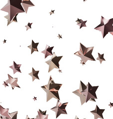 Elegant rose gold stars floating on a white backdrop. Perfect for festive designs.
