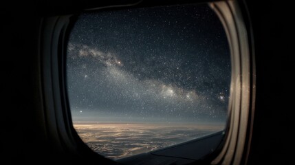 Milky Way galaxy seen through a spaceship window