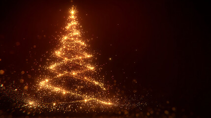 Glowing Christmas tree made of golden lights
