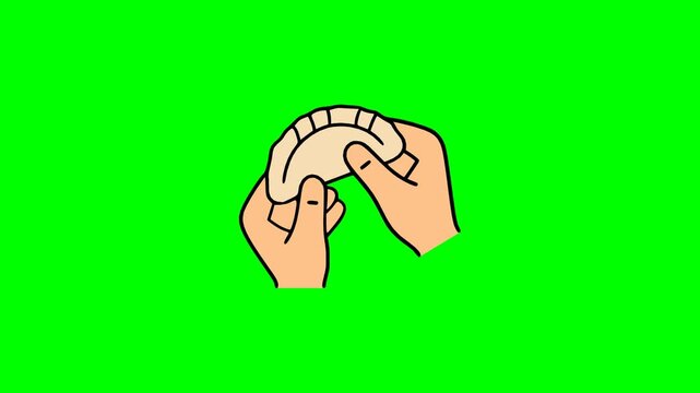 Close up of hands folding dumpling pastry traditional homemade food preparation vector animation