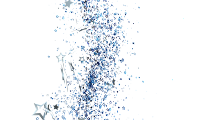 Sparkling blue and silver stars on white background. Perfect for celebration, holiday, or party designs.