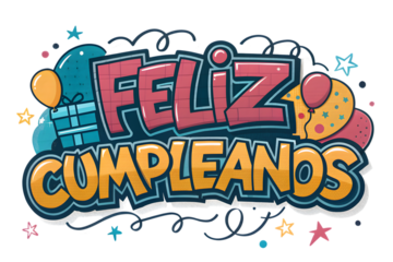 Feliz Cumpleanos Graffiti Style Balloons Gifts Stars happy birthday PNG Transparent background