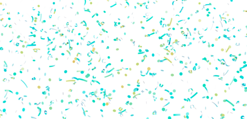 Image of teal, green, and yellow confetti falling on a white background. Perfect for celebrations and festive designs.