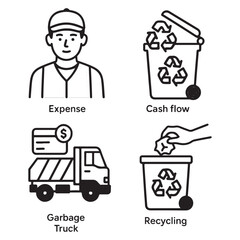 Trash utility, disposal and recycling concept set Vector