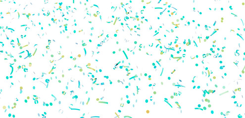 Celebrate with this festive image of teal and gold confetti falling on a white background. Perfect for party invitations or celebratory designs