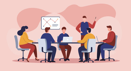 Professional business team collaborating in a modern office meeting, discussing data and strategy for growth and success. Ideal for corporate concepts.