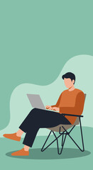 Person working remotely on a laptop from a comfortable chair, representing modern freelance work, online education, or digital business concepts.