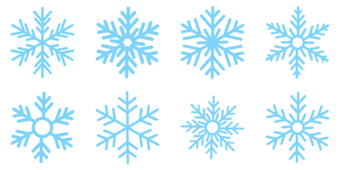 snowflakes icon, snow or snowflake winter symbol set vector art illustration isolated on transparent png Snowflake different icons. Blue snowflake icon set isolated vector illustration.