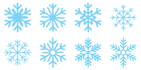 snowflakes icon, snow or snowflake winter symbol set vector art illustration isolated on transparent png Snowflake different icons. Blue snowflake icon set isolated vector illustration.