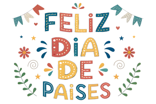Feliz Dia De Paises Hand Drawn Text With Decorations holiday celebration PNG Transparent background - Powered by Adobe