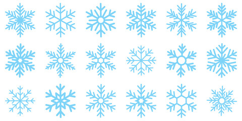 Snowflake different icons. Blue snowflake icon set isolated vector illustration. snowflakes icon, snow or snowflake winter symbol set vector art illustration isolated on transparent png