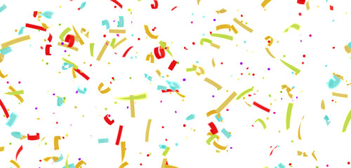 High-resolution image of colorful confetti falling against a clean white background. Perfect for celebratory designs.