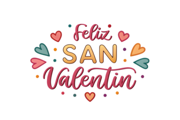 Feliz San Valentin with Colorful Hearts and Dots valentine's day greeting PNG Transparent background