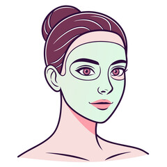 Scalable vector illustration of a young woman applying a facial mask skincare routine beauty white background