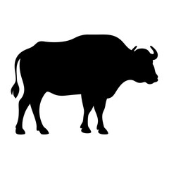 Black silhouette of a gaur indian bison vector illustration drawing isolated on white background
