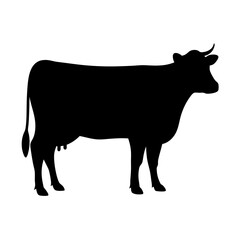 Cow silhouette vector illustration for farm animals dairy cattle beef livestock design project use black