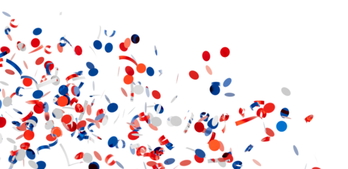 Download this festive image of red, white, and blue confetti perfect for party invitations or celebratory designs.