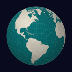 Fototapeta premium Dominica on the map. Globe centered to Dominica. Country location on the world map. Teal Pale Mint color palette. Globe with countries, meridians and parallels. Elegant vector illustration.