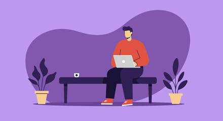 Man focused on his laptop while working remotely or freelancing from a comfortable home office setting, embodying modern productivity and digital lifestyle.