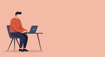 Man working on a laptop at a desk, representing remote work, online education, or digital communication. Ideal for business, lifestyle, and technology concepts.