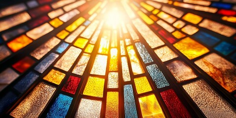 Radiant Colors and Light Reflections Beautiful Stained Glass Artwork Illuminating a Cathedral Space
