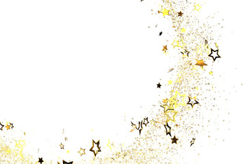 Sparkling gold stars and glitter on white. Perfect for holidays, celebrations, and luxury branding. Add a touch of magic to your projects!