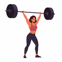 Strong woman lifting heavy barbell overhead with determination and power