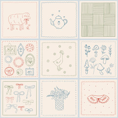 Granny patchwork seamless pattern. Cottagecore blanket texture with embroidery, crochet squares. Vintage farmhouse aesthetic. Vector design