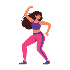 Energetic woman dancing joyfully in stylish fitness attire for active lifestyle content