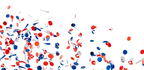 Falling confetti, red, white, and blue. Perfect for party, celebration, and holiday backgrounds.