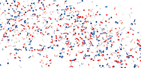 Festive confetti background with red, white, and blue. Perfect for celebrations, parties, and events.