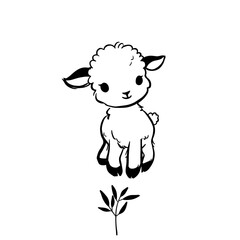 Naklejka premium lamb. lamb simple black and white line art vector logo