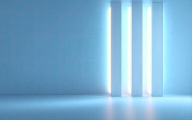 Empty light blue room with white columns