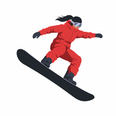 Fototapeta premium Dynamic snowboarder in red suit glides downhill with speed and grace