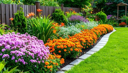 Beautiful floral display in a residential garden with vibrant colors