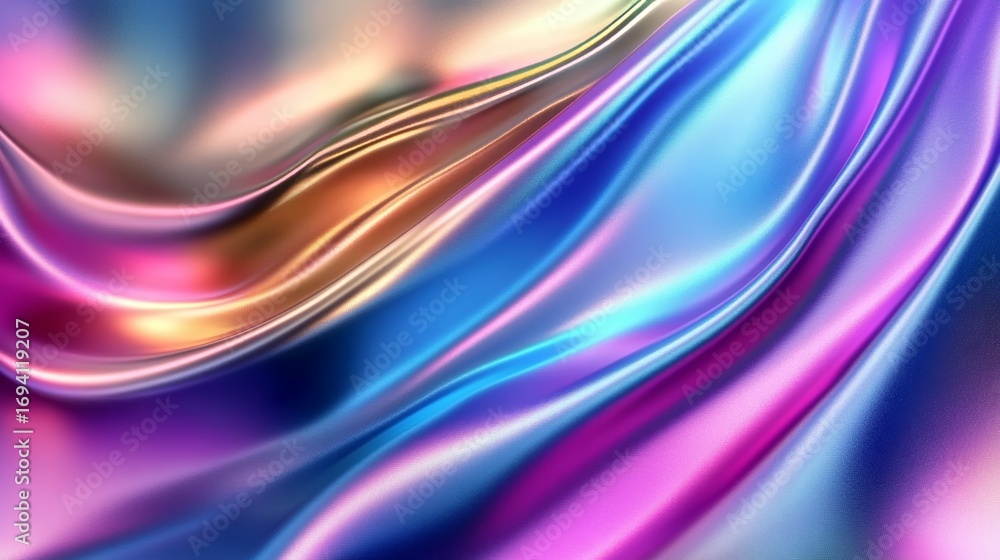 Poster liquid chrome abstract art gradient colors and shimmering metal effects in a dynamic motion design