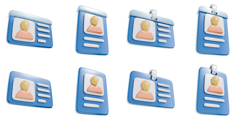 Blue ID cards icons set Bottom view 3D