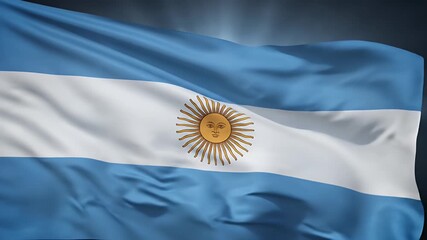 Dynamic Argentine flag waves majestically against a dramatic sky, symbolizing national pride and heritage in motion. - Powered by Adobe