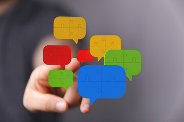 Fototapeta premium Visual representation of teamwork, communication, and problem-solving. Ideal for collaboration, teamwork, and connection concepts.