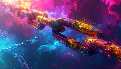 Colorful chain in a vibrant cosmic background